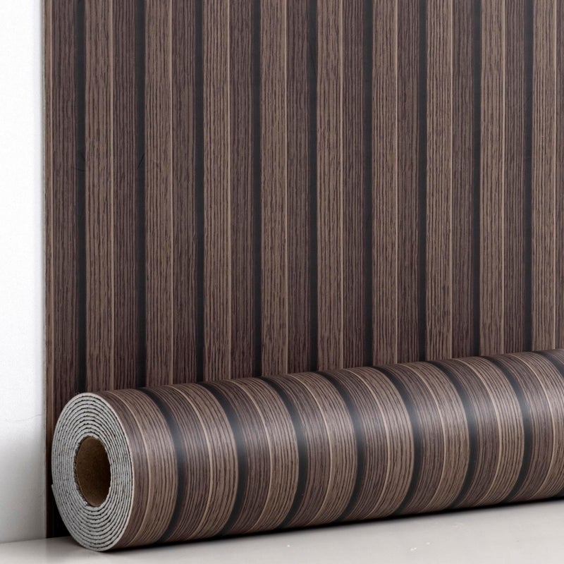 Haimin Wood Grain Slat Wall Panels Peel and Stick Faux Wood Thick Wallpaper 118"x15.75" Waterproof PET & IXPE Foam Paneling (Dark Brown) - Image 1