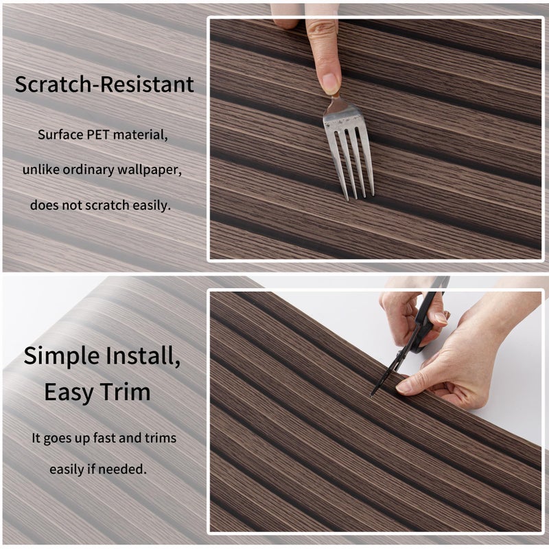 Haimin Wood Grain Slat Wall Panels Peel and Stick Faux Wood Thick Wallpaper 118"x15.75" Waterproof PET & IXPE Foam Paneling (Dark Brown) - Image 4