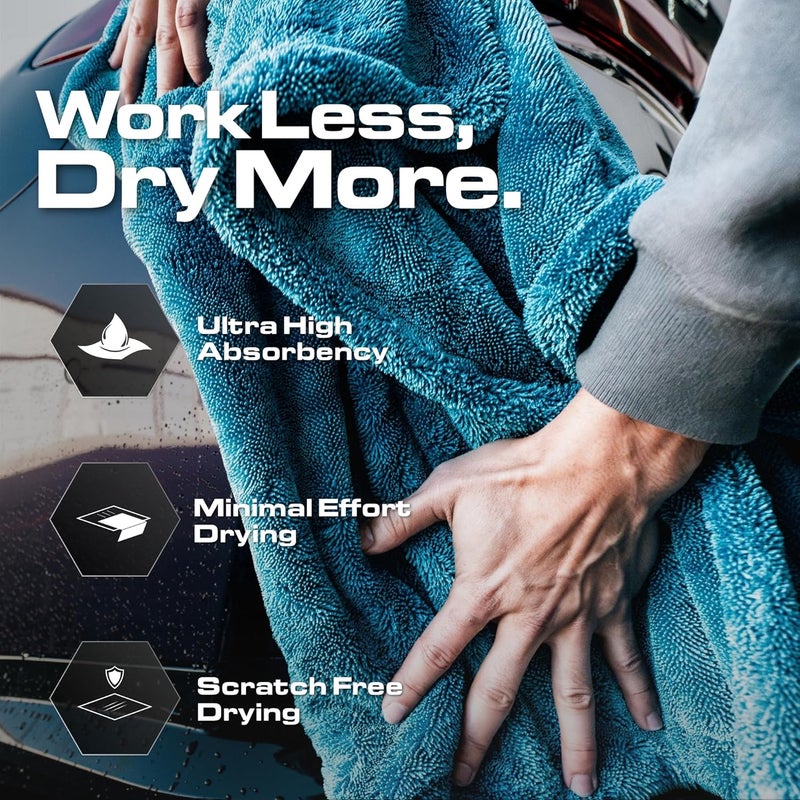 BlackLine Car Drying Towel - 2ftx3ft XL-Popular Pick Among Detailing Pros -Aqua 1300 GSM Microfiber Accessory - Absorbs Over 8lbs of Water - Leaves No Streaks, Spots or Scratches - Dries an Entire Car - Image 2