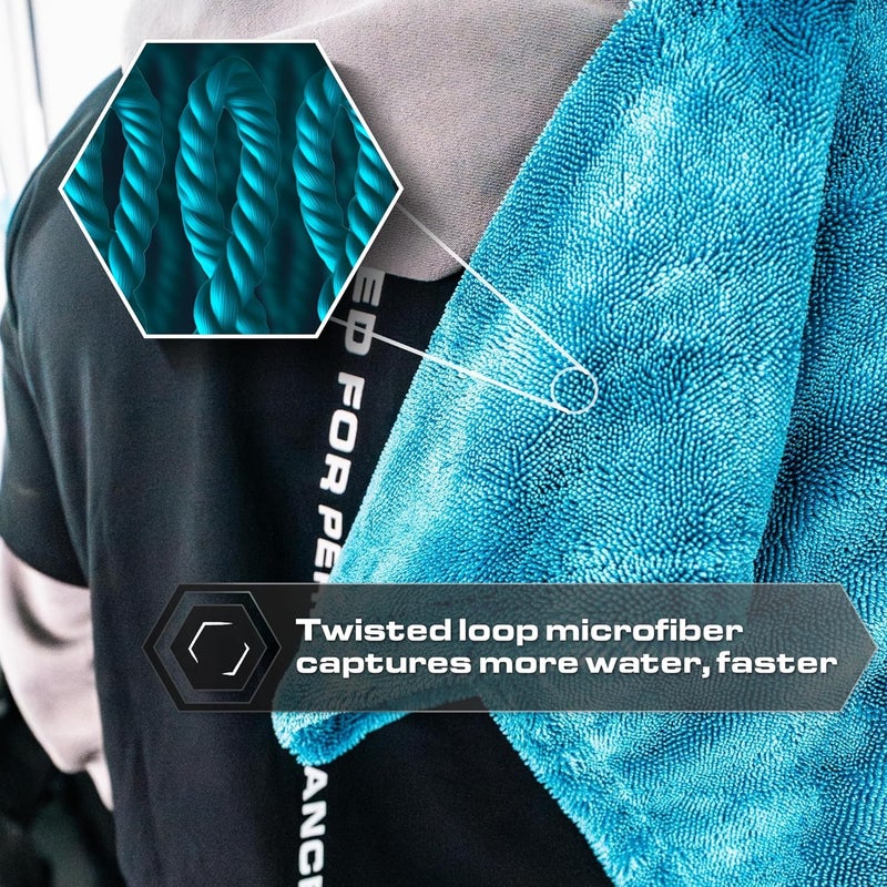 BlackLine Car Drying Towel - 2ftx3ft XL-Popular Pick Among Detailing Pros -Aqua 1300 GSM Microfiber Accessory - Absorbs Over 8lbs of Water - Leaves No Streaks, Spots or Scratches - Dries an Entire Car - Image 4