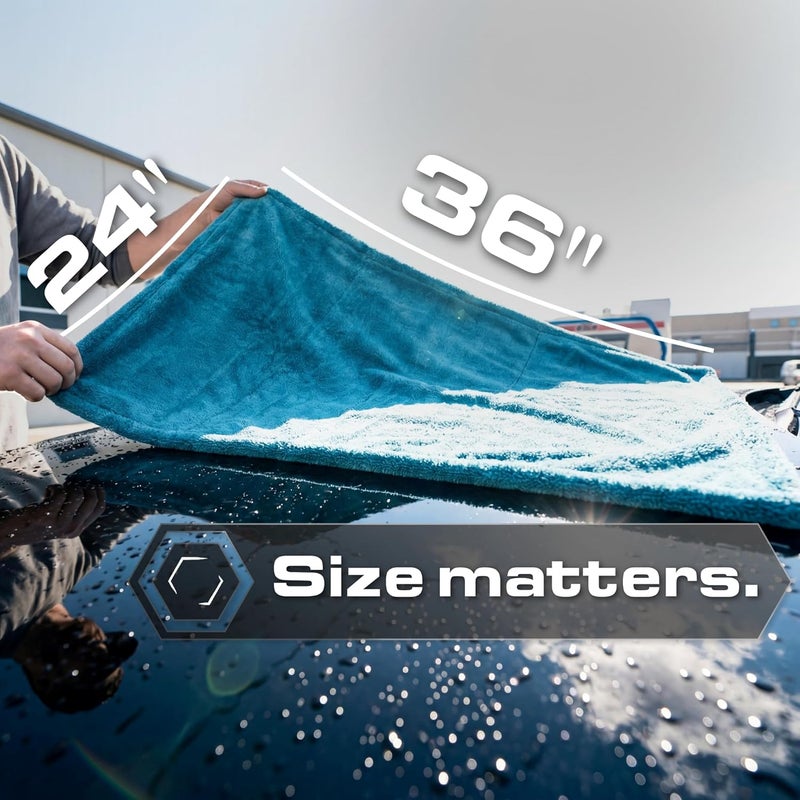 BlackLine Car Drying Towel - 2ftx3ft XL-Popular Pick Among Detailing Pros -Aqua 1300 GSM Microfiber Accessory - Absorbs Over 8lbs of Water - Leaves No Streaks, Spots or Scratches - Dries an Entire Car - Image 5