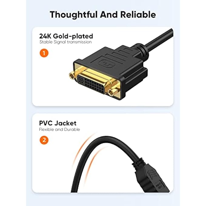rayihni HDMI TO DVI CABLE, BI-DIRECTIONAL HDMI MALE TO DVI(24+5) FEMALE ADAPTER, 1080P DVI TO HDMI CONVETER, 3D, COMPATIBLE WITH HDTV,PS3,PS4,DVD,NINTENDO SWITCH, BLACK 0.15M/0.5FEET - Image 2