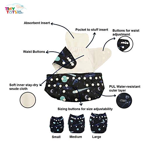 Salma's Tinytots Tinytots Baby Suede Pocket Diapers with Microfiber Insert - Animals2, White, Pack of 1 - Image 2