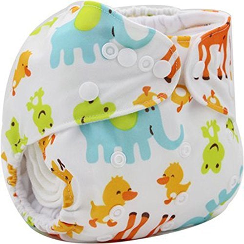 Salma's Tinytots Tinytots Baby Suede Pocket Diapers with Microfiber Insert - Animals2, White, Pack of 1 - Image 1