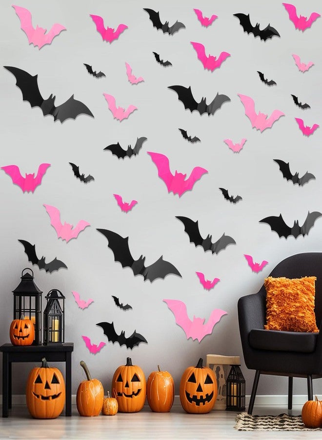 JUNEBRUSHS 120PCS 3D Bat Wall Decor, 8 Different Sizes Pink Black Halloween Decorations, Stickers for DIY Home Decor, Indoor Hallowmas Party Supplies - Image 5