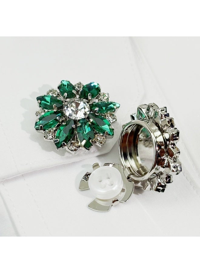 2pcs Fashion Luxury Rhinestone Flower Cufflinks, Decorative Shirt Button Covers for Men and Women, Men's Candora/Dishdasha Button Covers, easy to wear off, no need for needle and thread stitching, can be used for daily wear, holiday parties and dinners, gift for your friends! - Image 1