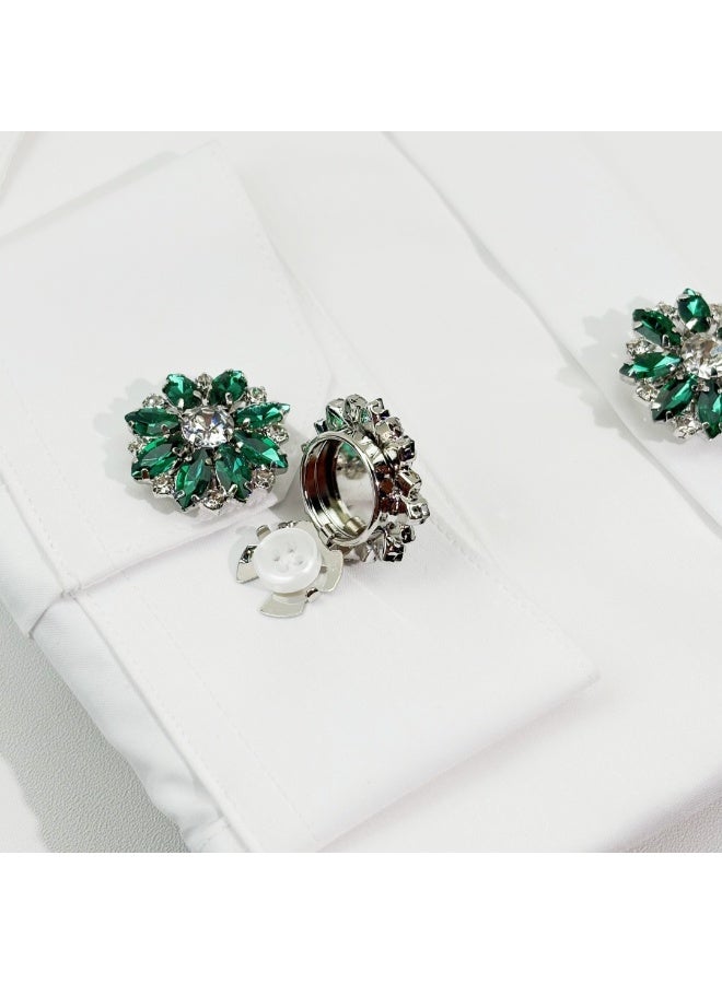2pcs Fashion Luxury Rhinestone Flower Cufflinks, Decorative Shirt Button Covers for Men and Women, Men's Candora/Dishdasha Button Covers, easy to wear off, no need for needle and thread stitching, can be used for daily wear, holiday parties and dinners, gift for your friends! - Image 2