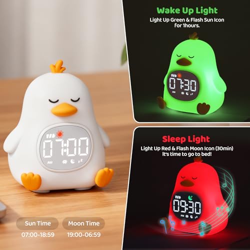 Aokpsrt Sleepy Duck Alarm Clock with Night Light for Kids with Sleep Training and Sound Machine, Rechargeable Silicone Lamp OK to Wake Clock，Cute Animal Tabletop Lamp, Perfect Sleep Companion for Boys Girls - Image 3