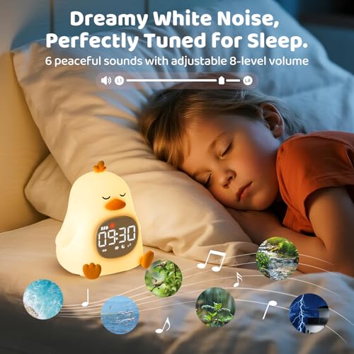 Aokpsrt Sleepy Duck Alarm Clock with Night Light for Kids with Sleep Training and Sound Machine, Rechargeable Silicone Lamp OK to Wake Clock，Cute Animal Tabletop Lamp, Perfect Sleep Companion for Boys Girls - Image 4