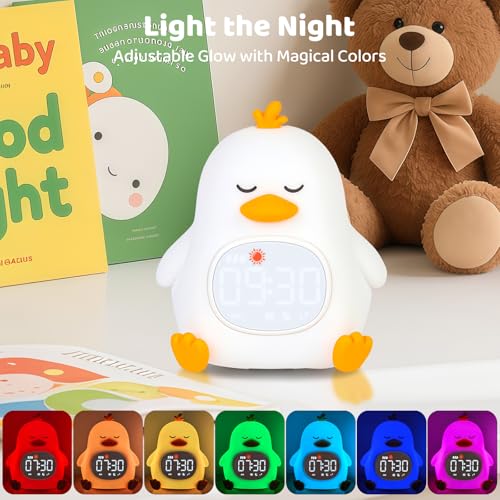 Aokpsrt Sleepy Duck Alarm Clock with Night Light for Kids with Sleep Training and Sound Machine, Rechargeable Silicone Lamp OK to Wake Clock，Cute Animal Tabletop Lamp, Perfect Sleep Companion for Boys Girls - Image 5