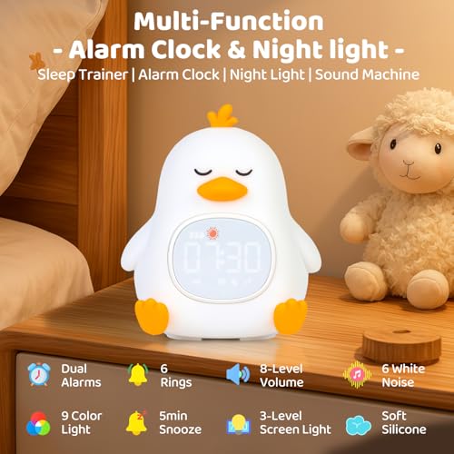 Aokpsrt Sleepy Duck Alarm Clock with Night Light for Kids with Sleep Training and Sound Machine, Rechargeable Silicone Lamp OK to Wake Clock，Cute Animal Tabletop Lamp, Perfect Sleep Companion for Boys Girls - Image 2