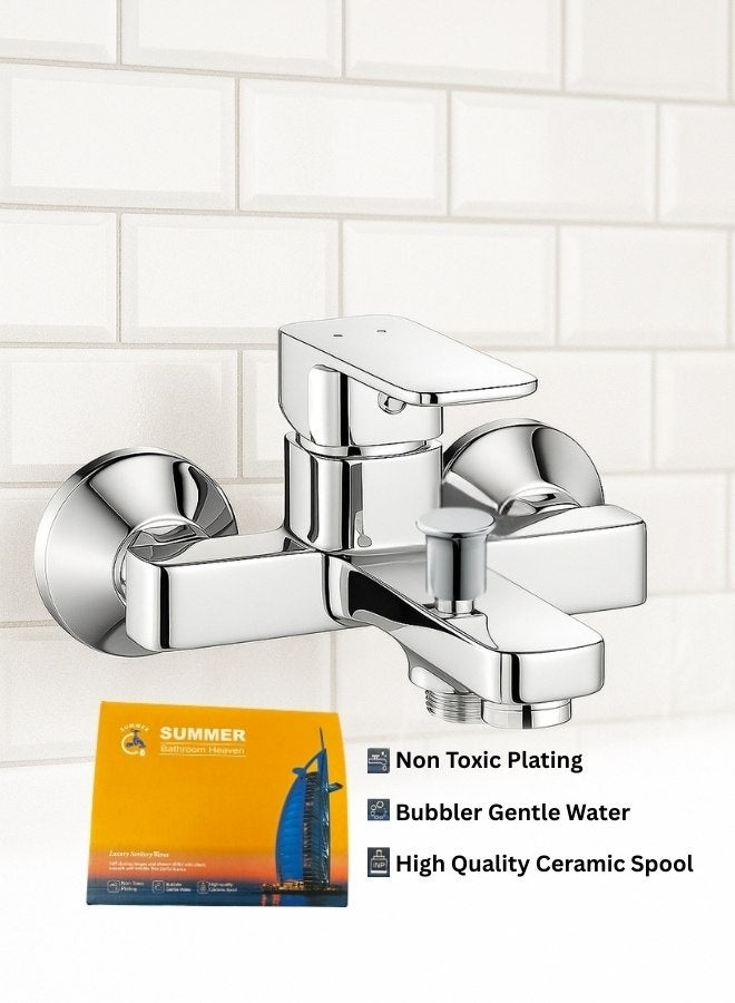 سمر خلاط حمام ودش مثبت على الحائط FC-15 مع مجموعة دش يدوي - لمسة نهائية من الكروم، موفر للمياه صديق للبيئة، هيكل نحاسي متين - Image 3