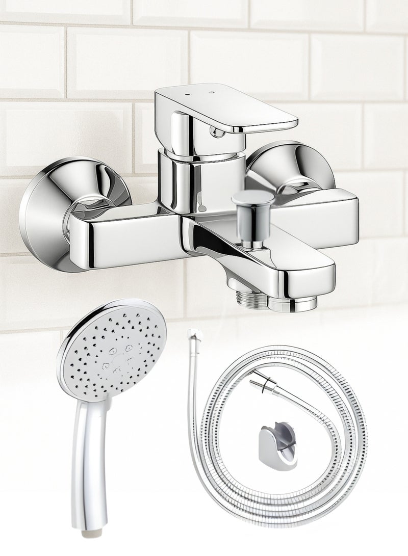 سمر خلاط حمام ودش مثبت على الحائط FC-15 مع مجموعة دش يدوي - لمسة نهائية من الكروم، موفر للمياه صديق للبيئة، هيكل نحاسي متين - Image 1