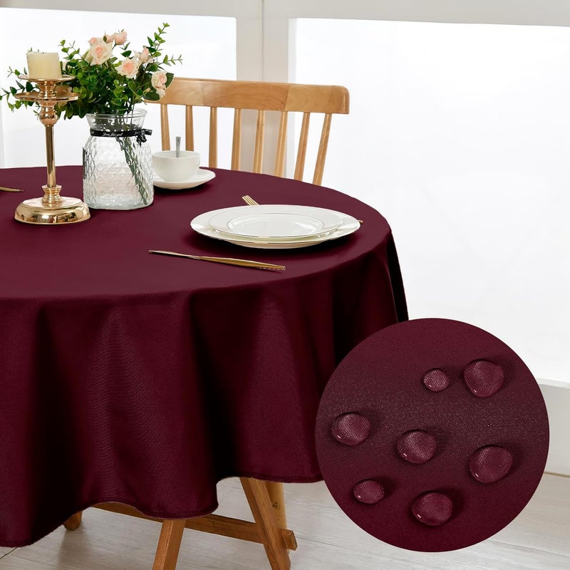 DWCN Wine Red Tablecloth, Round, 140 cm, Stain Protection, Washable Tablecloth, Christmas Tablecloth for Dining Room, Garden, Party, Weddings or Household - Image 1