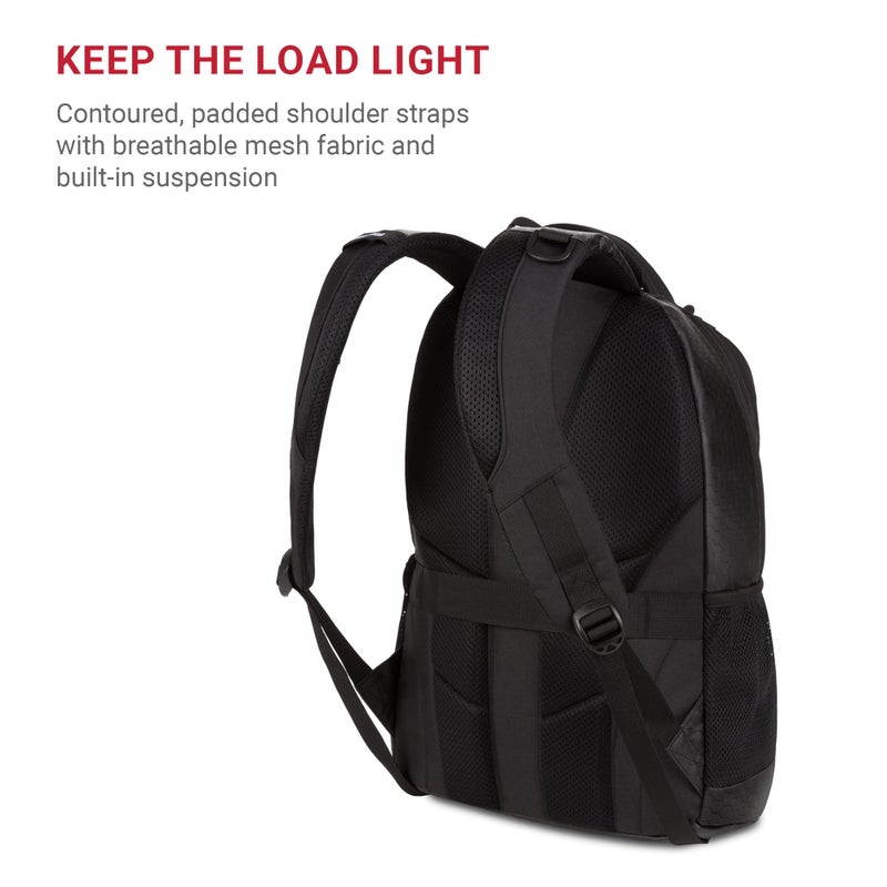 SWISSGEAR سويزجير سيسيل حقيبة ظهر للابتوب مقاس 18 بوصة تناسب لابتوب 16 بوصة، حقيبة سفر مع جيوب منسقة، حوامل لزجاجات الماء وأشرطة مبطنة – أسود هيكس - Image 5