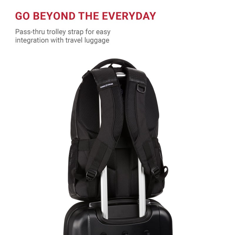 SWISSGEAR سويزجير سيسيل حقيبة ظهر للابتوب مقاس 18 بوصة تناسب لابتوب 16 بوصة، حقيبة سفر مع جيوب منسقة، حوامل لزجاجات الماء وأشرطة مبطنة – أسود هيكس - Image 4