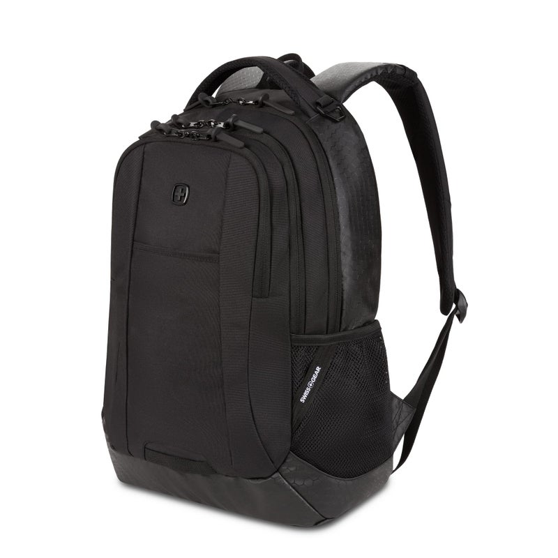 SWISSGEAR سويزجير سيسيل حقيبة ظهر للابتوب مقاس 18 بوصة تناسب لابتوب 16 بوصة، حقيبة سفر مع جيوب منسقة، حوامل لزجاجات الماء وأشرطة مبطنة – أسود هيكس - Image 1