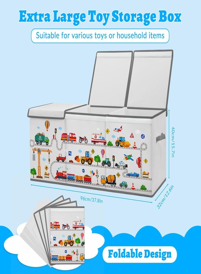 decalsweet Kids Toy Box Storage Chest Collapsible Storage Bin with Lids Handles for Boys Girls Toddler, Large Kids Toy Organizer Box for Kidsroom Bedroom Playroom Nursery,37.7"x12.5"x15.7" - Image 2