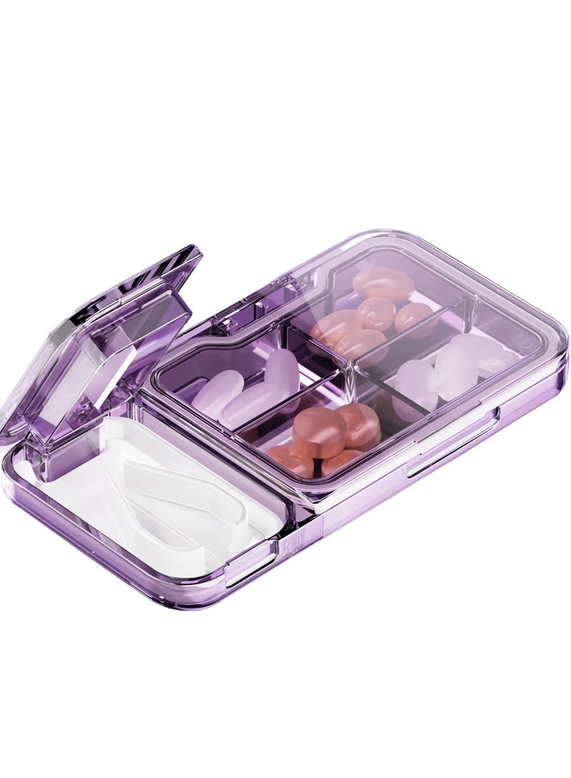 Zikra Pill Organizer with Splitter Cutter, 2-in-1 CutterDaily Box for Small or Large, Portable Travel Medicine Dispenser Holder Crusher for Vitamins, Tablets - Image 1