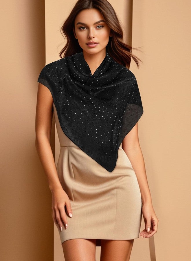 GERINLY Black Head Scarf with Rhinestone, Glitter Hair Scarves Bandana, Elegant Square Shawl Wrap for Women - Image 5