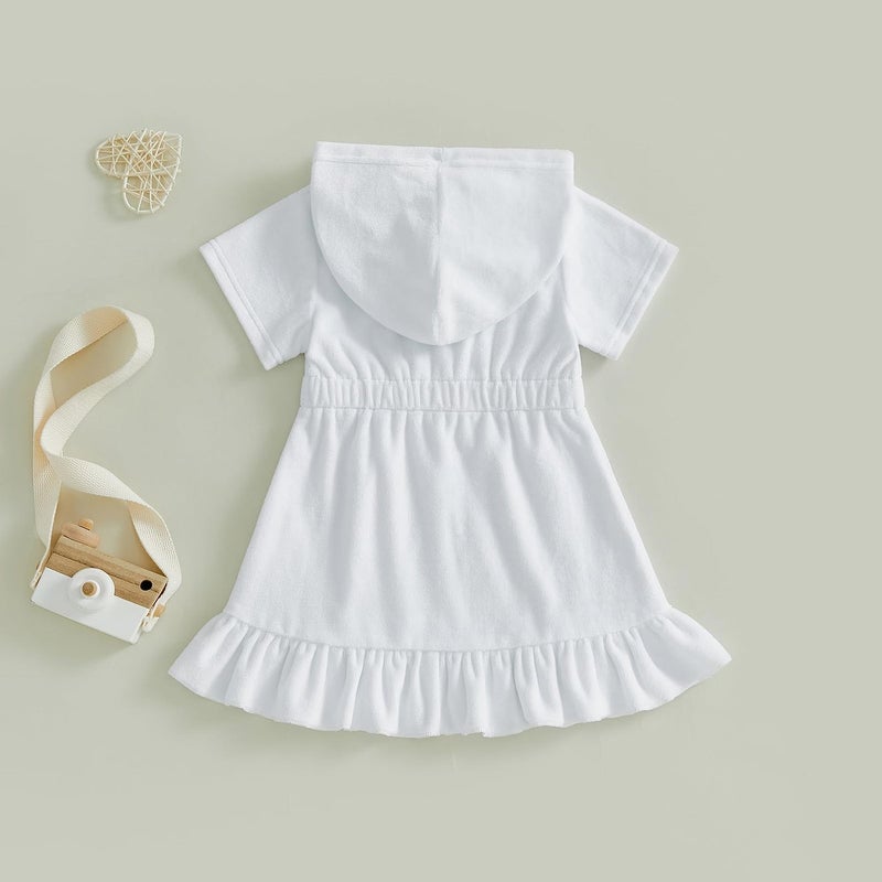 Swim Cover Up Toddler Baby Girls Terry Cloth White - Image 4