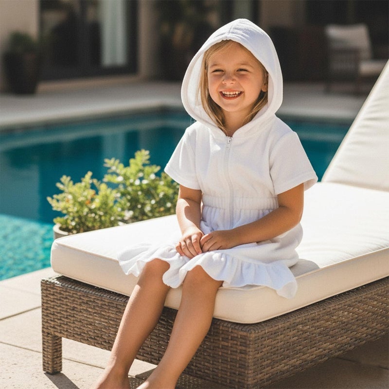 Swim Cover Up Toddler Baby Girls Terry Cloth White - Image 2
