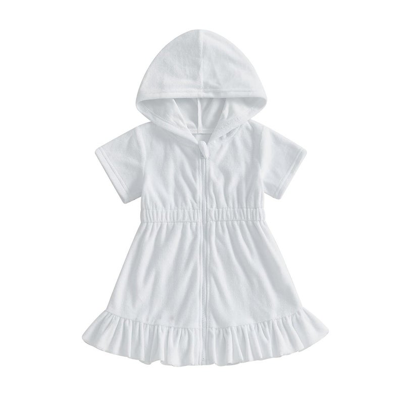 Swim Cover Up Toddler Baby Girls Terry Cloth White - Image 1