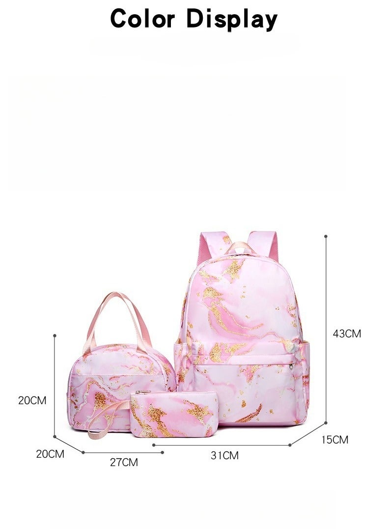 Stitch Golden Quicksand Texture Schoolbag Waterproof Primary and Secondary School Student Backpack Youth Travel Backpack 31*43*15CM + Lunch Bag 27*20*20CM + Pencil Case Three-piece Set - Image 2