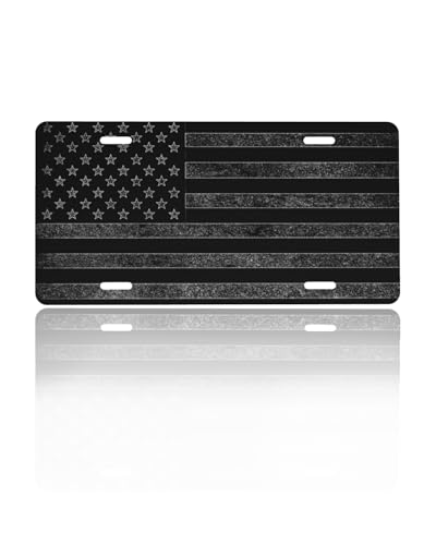 GACCAP Front License Plate Cover Car Decor Accessory Aluminum Metal RustProof US Car Plate Novelty Vanity Tag Cover with 4 Holes for Men Women 612 IN Black Grey American Flag - Image 1