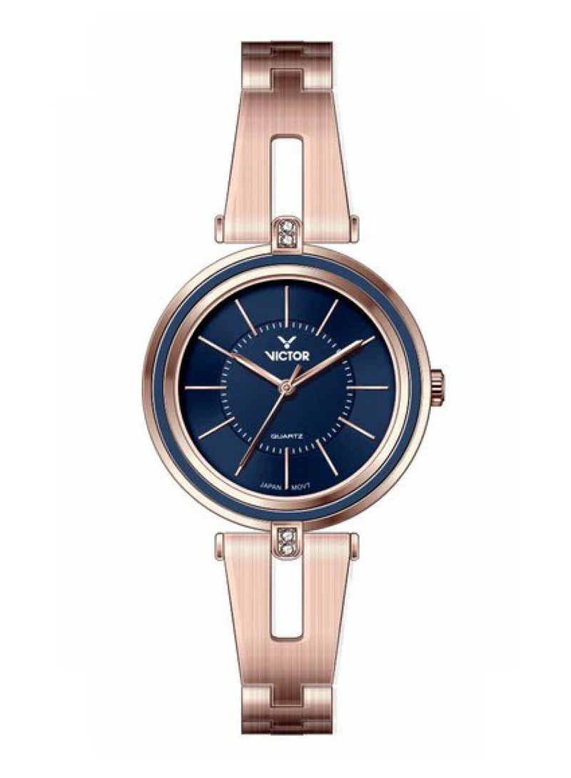 Victor ساعة نسائية أنالوج كوارتز باند من الفولاذ المقاوم للصدأ باللون الوردي الذهبي - V1498 - 32 مم - Image 1