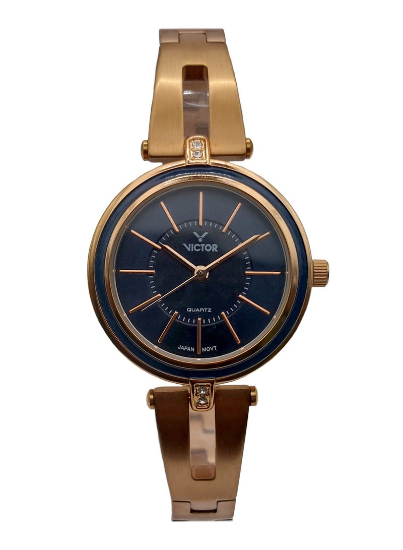 Victor ساعة نسائية أنالوج كوارتز باند من الفولاذ المقاوم للصدأ باللون الوردي الذهبي - V1498 - 32 مم - Image 2