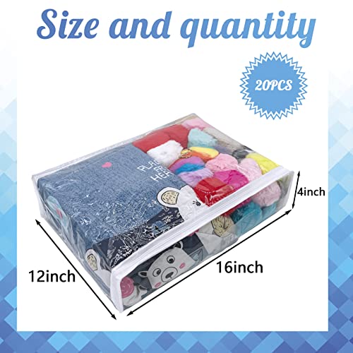 Hlimior 20Pcs Large Clear Vinyl Zippered Storage Bags With Handle - 16*12*4Inch Blankets Organizer for Sweater, Bed Sheet, Pillow - Plastic Bags With Zipper for Closet, Linen - Image 2
