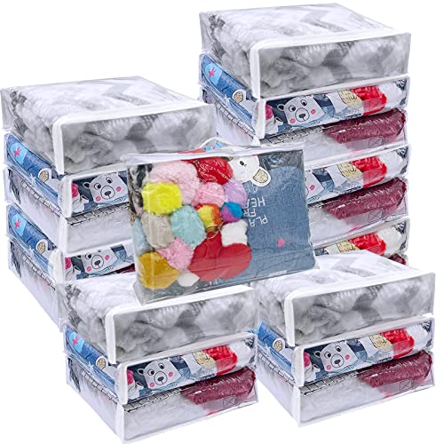 Hlimior 20Pcs Large Clear Vinyl Zippered Storage Bags With Handle - 16*12*4Inch Blankets Organizer for Sweater, Bed Sheet, Pillow - Plastic Bags With Zipper for Closet, Linen - Image 1