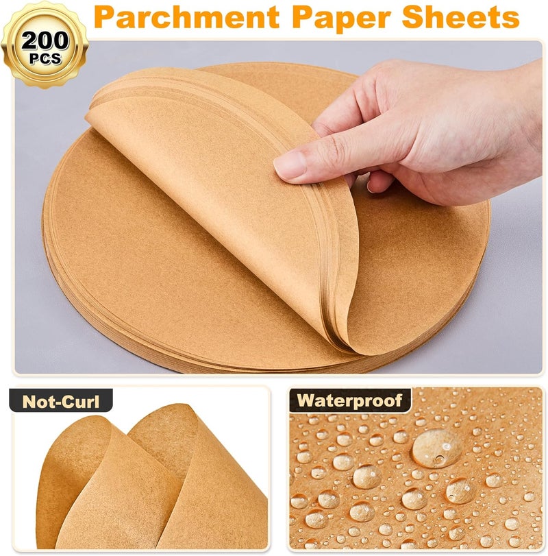 SMARTAKE 200 Pcs Unbleached Parchment Paper Baking Sheets Round, 8 Inches Non-Stick Precut Baking Parchment, for Baking Grilling Air Fryer Steaming Bread Cup Cake Cookie and More - Image 3