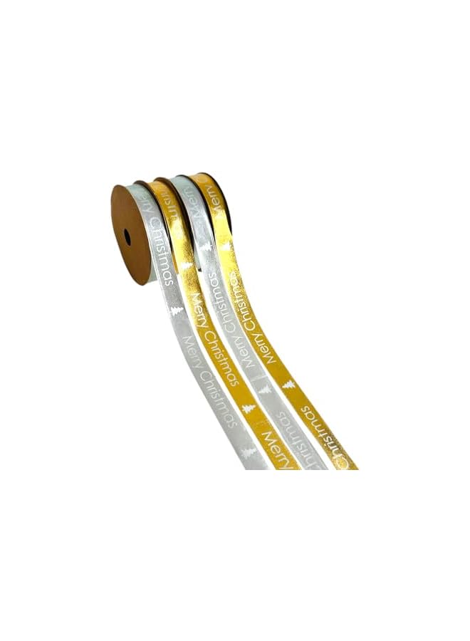 The Bros Wrap Ribbons Set of 4 - Gold & Silver Merry Ribbons With Tree Design - Premium Gift Wrapping & Tree Decoration - Holiday Decorations - Image 2