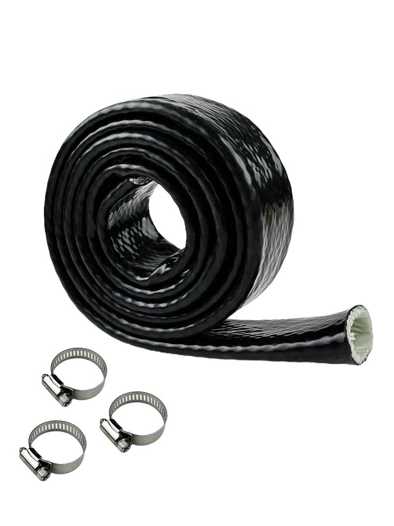 YAMAKATO 1" ID Heat Shielded Fire Thermo Armor Fire Sleeve Silicone Coated Fiberglass Heat Protection for Automotive Hose Lines & Electrical Wiring (Black, 5FT - Image 1
