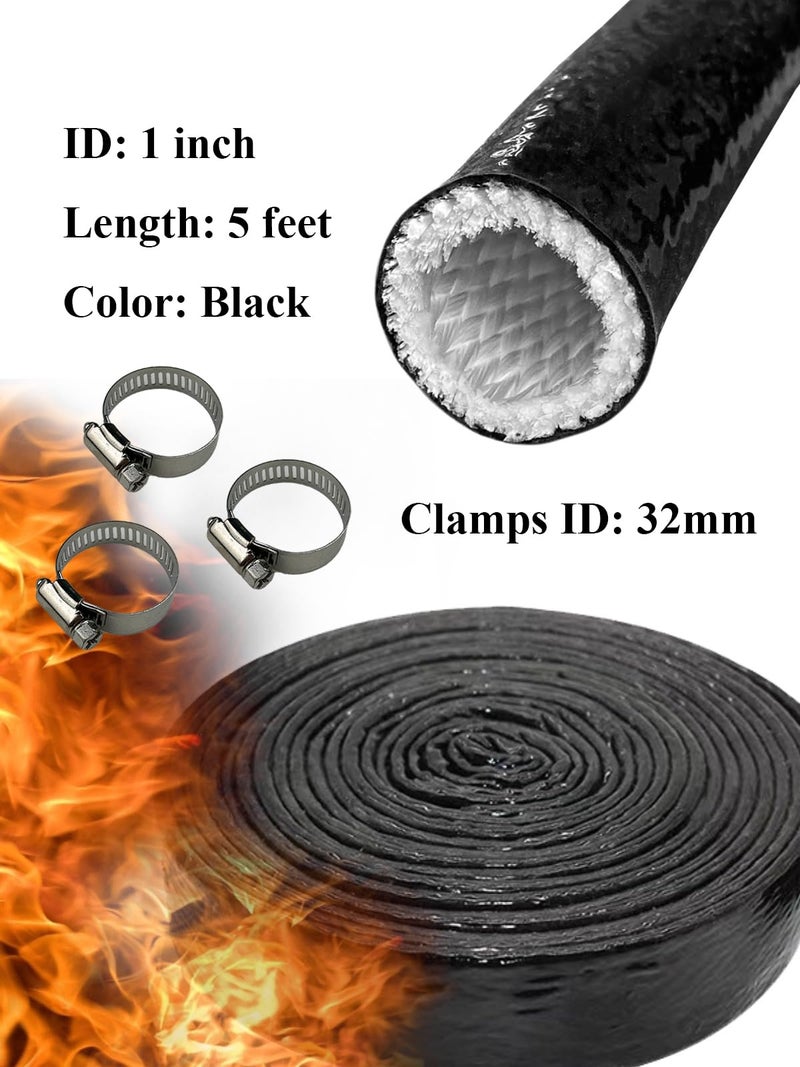 YAMAKATO 1" ID Heat Shielded Fire Thermo Armor Fire Sleeve Silicone Coated Fiberglass Heat Protection for Automotive Hose Lines & Electrical Wiring (Black, 5FT - Image 2
