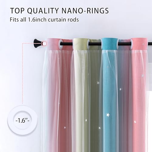 XiDi Dream Star Blackout Curtains for Kids Rooms Girl Princess Curtain for Daughter Bedroom Window (Pink Blue, W52 X L63) - Image 4
