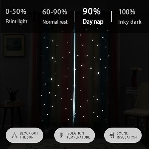 XiDi Dream Star Blackout Curtains for Kids Rooms Girl Princess Curtain for Daughter Bedroom Window (Pink Blue, W52 X L63) - Image 5