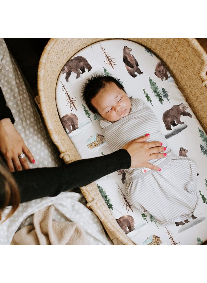 GRSSDER Stretchy Ultra Soft Fitted Bassinet Sheet Set 3 Pack, Universal Fit for Bassinets Baby Cradle Moses Basket Oval Rectangle Mattress Safe and Snug, Jungle Bear/Rainbow for Baby - Image 2
