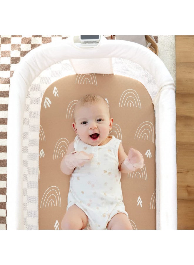 GRSSDER Stretchy Ultra Soft Fitted Bassinet Sheet Set 3 Pack, Universal Fit for Bassinets Baby Cradle Moses Basket Oval Rectangle Mattress Safe and Snug, Jungle Bear/Rainbow for Baby - Image 4