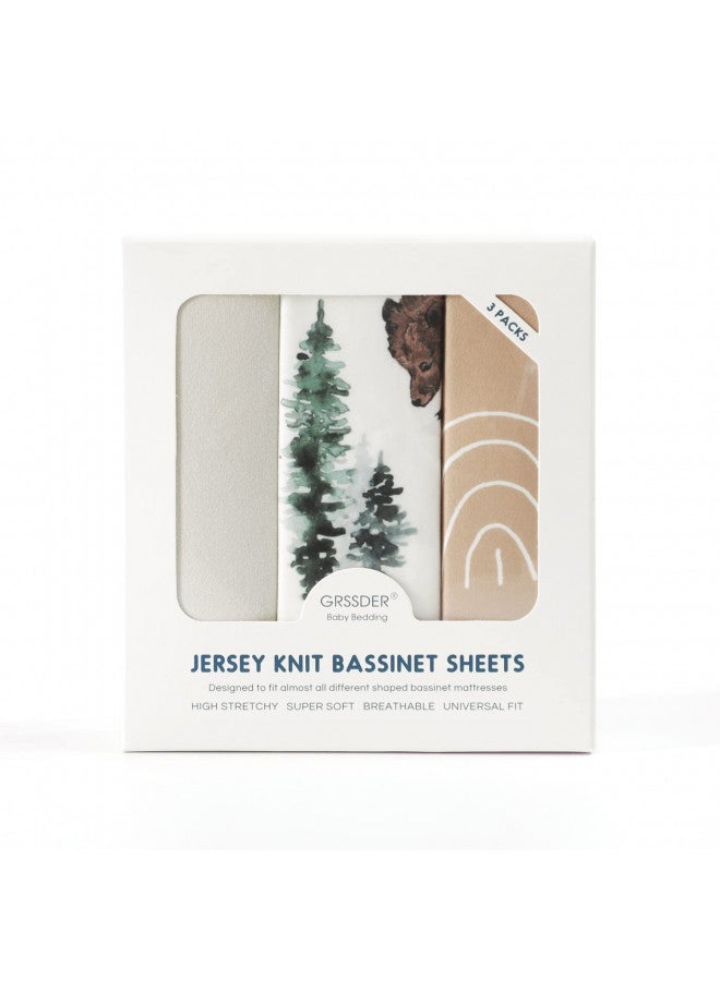 GRSSDER Stretchy Ultra Soft Fitted Bassinet Sheet Set 3 Pack, Universal Fit for Bassinets Baby Cradle Moses Basket Oval Rectangle Mattress Safe and Snug, Jungle Bear/Rainbow for Baby - Image 3