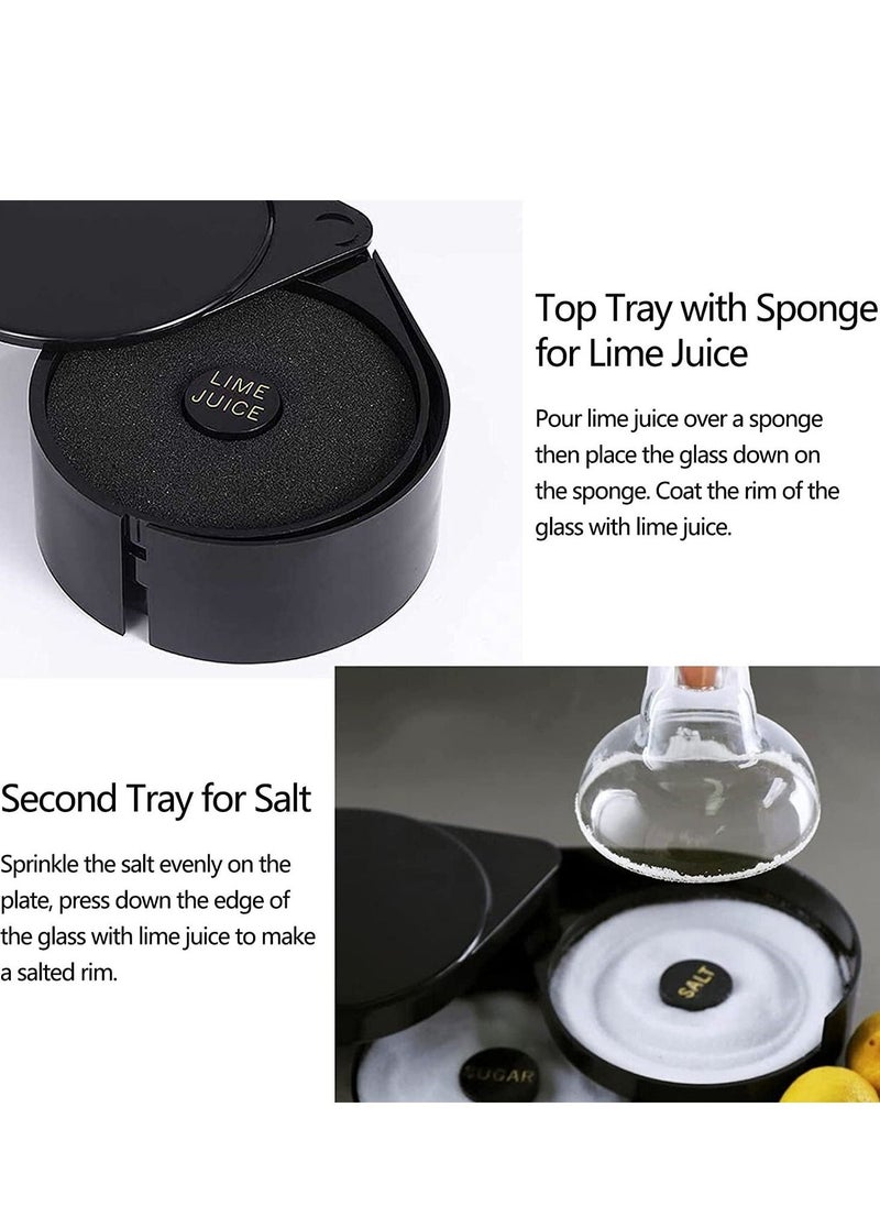 KASTWAVE - Salt Rimmer Tool with Sponge Margarita Salt and Sugar Rimmer 3 Tier Sugar Salt Rim Lime 3-Tray Black 3 Compartments - Image 1
