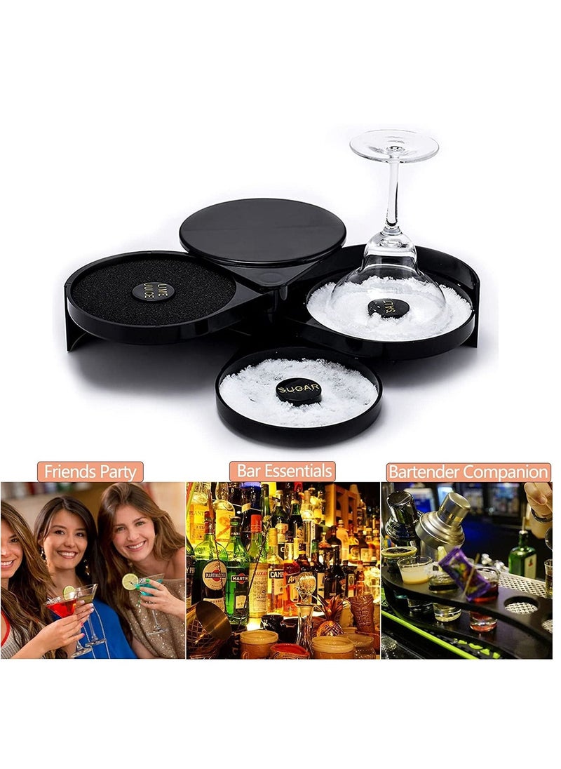 KASTWAVE - Salt Rimmer Tool with Sponge Margarita Salt and Sugar Rimmer 3 Tier Sugar Salt Rim Lime 3-Tray Black 3 Compartments - Image 1