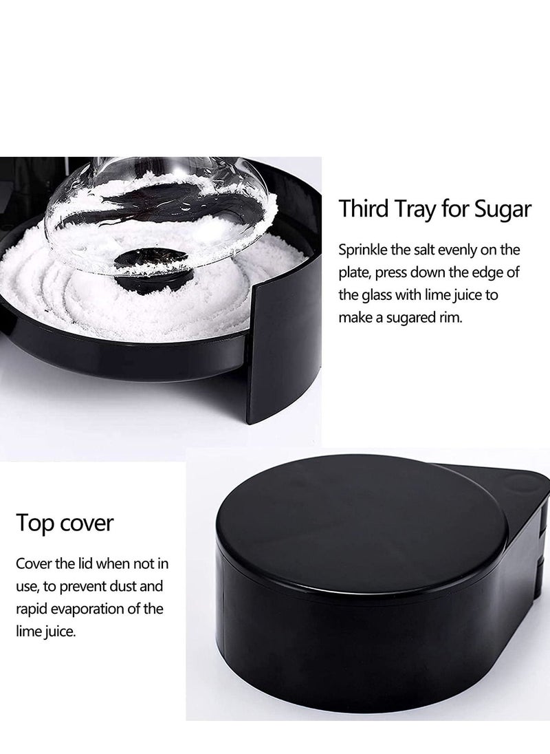 KASTWAVE - Salt Rimmer Tool with Sponge Margarita Salt and Sugar Rimmer 3 Tier Sugar Salt Rim Lime 3-Tray Black 3 Compartments - Image 1
