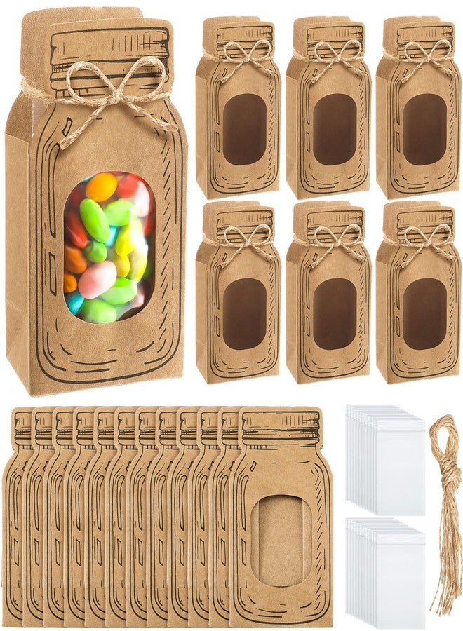 Glenmal 12 Pcs 3.4 x 5.5 Inches Christmas Mason Jar Bags with 12 Clear Plastic Zipper Bags, 60 Stickers and a Jute Rope, DIY Kraft Bag for Gift Wrapping, Party Weddings, Birthdays and Holidays - Image 1