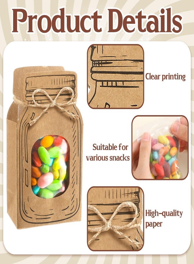 Glenmal 12 Pcs 3.4 x 5.5 Inches Christmas Mason Jar Bags with 12 Clear Plastic Zipper Bags, 60 Stickers and a Jute Rope, DIY Kraft Bag for Gift Wrapping, Party Weddings, Birthdays and Holidays - Image 3
