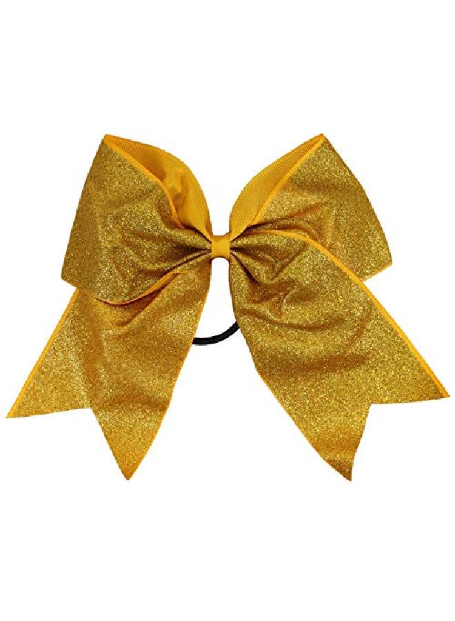 Kenz Laurenz Glitter Cheer Bows Cheerleading Softball Gifts For Girls And Women Team Bow With Ponytail Holder Complete Your Cheerleader Outfit Uniform Strong Hair Ties Bands Elastics By (1) (Gold) - Image 2