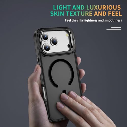 Elzzi Translucent Matte Kickstand Case for iPhone 17 Pro, Built-in Adjustable Camera Stand, Translucent Matte Magnetic Mag-Safe Shockproof Phone Cover (Black new) - Image 2