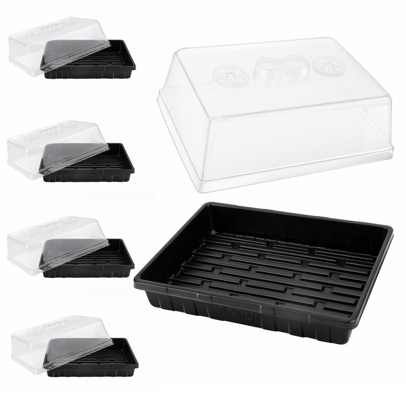 SOLIGT [Thick Plastic] 5-Set Strong Seed Starter Trays with 5" Humidity Domes for Seed Starting, Germination, Seedling Propagation & Plant Growing, Holds 240 Cells in Total - Image 1